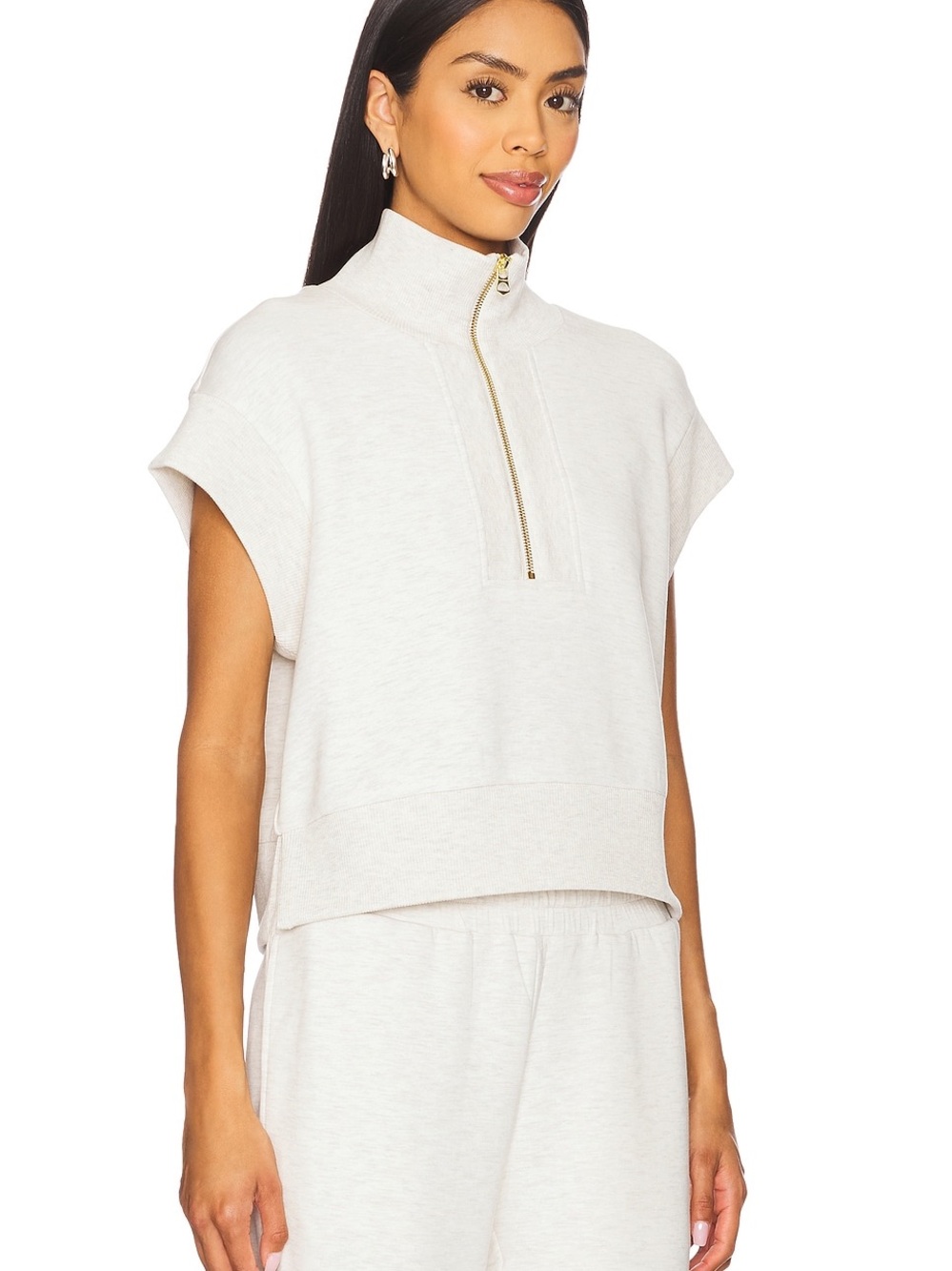 Varley Kelly Half Zip Sweatshirt in Ivory Marl size Medium - Picture 4 of 7